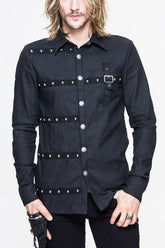 Black Cotton Long Sleeves Mens Punk Blouse